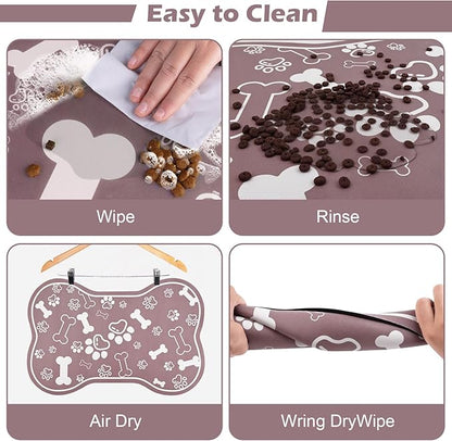 Dog Cat Mat for Food and Water,Rapid Absorbent Pet Feeding Mat, Bone Shaped Dog Placemat Bowl Mat with Rubber Backing,No Stains Pet Food Mats Indoor, Pet Accessories Supplies,Brown 12"×18"