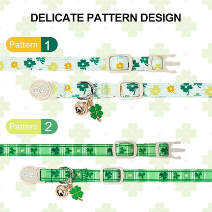 Unique Style Paws Saint Patrick Cat Collar,Shamrock Cat Collars,Green Kitten Collar Breakaway Buckle,Adjustable St. Patrick Day Puppy Collar,Ideal Gift for Boy Girl Cats