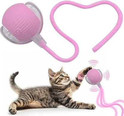 Interactive Cat Dog Toy Ball: Indoor Small Automatic Moving Smart Rolling Fun Pet Game with Led Light and String Tail for Motion Activated, Cute Kitten Puppy Present, Exercise Wheel Supplies (Pink)