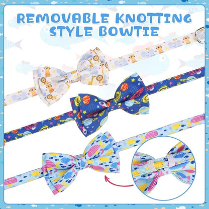 KOOLTAIL Boy Cat Collar Breakaway with Removable Bow Tie and Bell,3 Pack Fancy Cute Safety Buckle Kitten Collars with Charm Pendant, Adjustable Soft Pet Collars for Kitty Small Cats