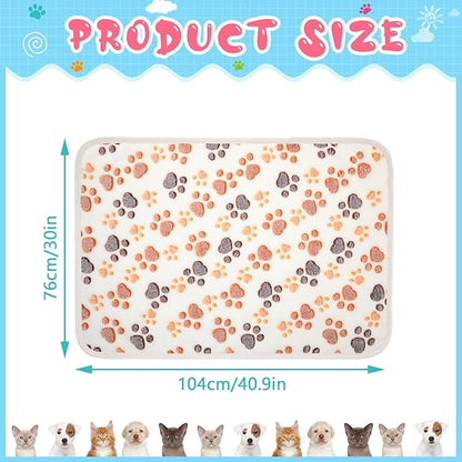 Tatuo 4 Pcs Dog Blanket for Pet Cat Blankets Indoor Puppy Teething Stuff Toys Paw Print Fleece Soft Blanket Sleep Mat for Guinea Pig Cage(White,X-Large(41 x 30 Inch),Square)