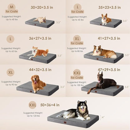 EHEYCIGA Orthopedic XXL Dog Beds for Jumbo Dogs with Removable Washable Cover, Grey, 50x36