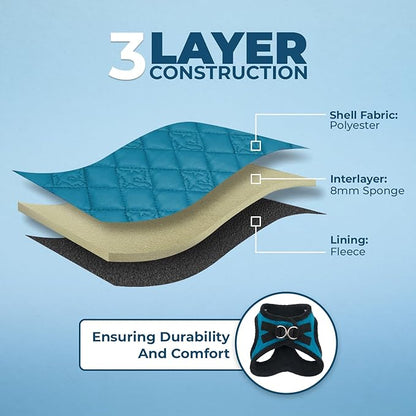 Best Pet Supplies - All Weather Plush, Reflective, No Pull Harness for Small, Medium Dogs, Cats - Secure with Hook & Loop Fastener, Buckle, Double D-Rings - Turquoise Plush, L