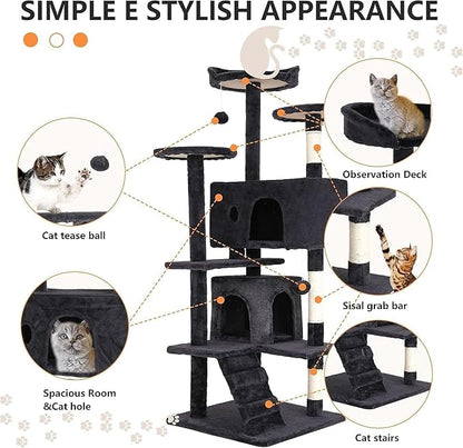 Bigacc 54in Cat Tree Tower, Multi-Level Cat Furniture Activity Center with Cat Scratching Posts Stand House for Indoor Cats, Cat Condo with Cat Furniture Activity Center for Cats Kitten, Dark Gray