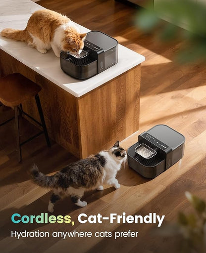 oneisall Wireless Filterless Cat Water Fountain, Separate Clean and Dirty Water Pet Fountain with Stainless Steel Bowl, 3.5L/118oz Quiet No Filter Smart Automatic Cat Water Dispenser Indoor, Black