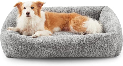 JOEJOY Dog Bed Medium Size Dog, Removable Washable Cover Orthopedic Soft Faux Rabbit Fur Pet Bed, Cute Calming Puppy Bed with Non Skid Bottom