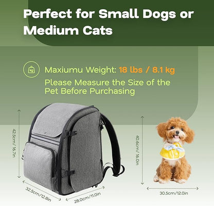 Premium Dog & Cat Carrier Backpack for Travel, Hiking & Vet Visits - Solid Durable Pet Backpack with Breathable Mesh, Safety Strap, Anti-Anxiety Curtain & Storage Pockets, Gray