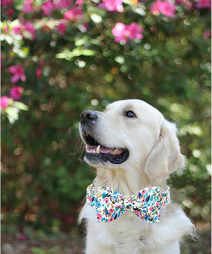 Lionheart glory Dog Collar Bow Collar Floral Dog Collar with Bow Tie Spring Summer Cute Collar Dog Boy or Girl Dog Collars Soft Durable Adjustable Dog Collars for Large Dogs, A:Flowers