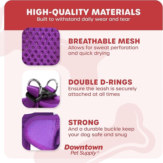 Downtown Pet Supply Step-in Dog Harness – No Pull, Adjustable Padded Mesh with Reflective Trim, Secure Buckle Strap – Comfortable & Breathable Small Dog Harness, Medium, Purple