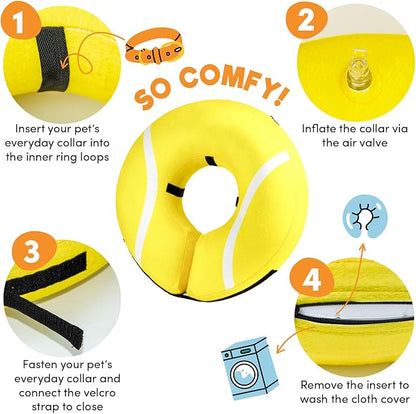 BENCMATE Inflatable Dog Cone Collar Alternative, Soft Dog Cone for Small Medium Large Dogs and Cats, Neck Recovery ECollar Donut Collar After Surgery (Large, Tennis)