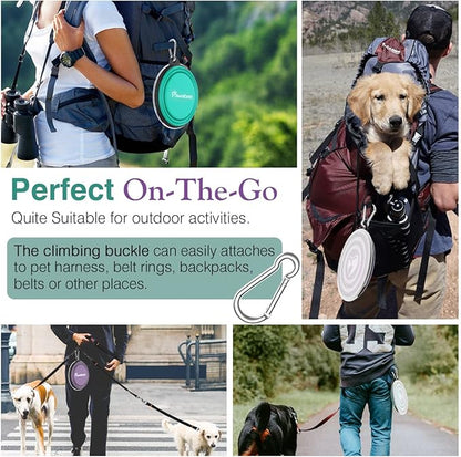 Pawaboo Collapsible Dog Bowls 2 Pack, Silicone Feeding Watering Bowls with Lids & Carabiners for Dogs Cats, Portable Collapsable Water Feeder Food Bowl for Walking Traveling Home Use, VioletTurquoise