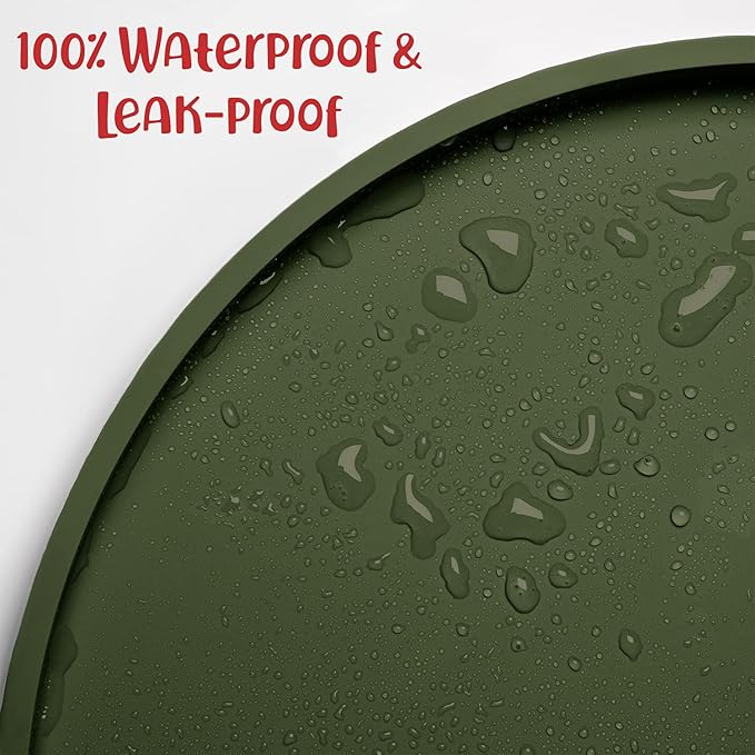 DogBuddy Dog Food Mat - Waterproof Dog Bowl Mat, Silicone Pet Mat for Food and Water Bowls, Nonslip Pet Feeding Mat with Edges, Dogs Food Mats for Floors, Puppy Supplies (Small, Khaki Green)