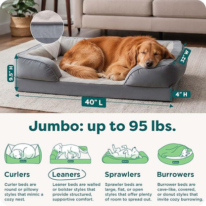 Furhaven Orthopedic Dog Bed for Large Dogs w/ Removable Bolsters & Washable Cover, For Dogs Up to 95 lbs - Plush & Velvet Waves Perfect Comfort Sofa - Granite Gray, Jumbo/XL