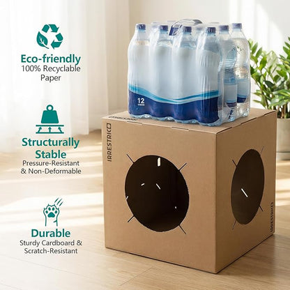 Modular Cardboard Cat Condo System, Semi-Enclosed Cube Module with Side Openings, Foldable Stackable DIY Cat House for Indoor Cats