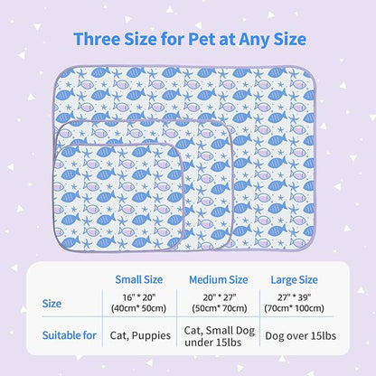NWK Pet Cooling Mat - Ice Silk Cooling Mat for Dogs & Cats Portable & Washable Pet Cooling Blanket, Car Seats, Beds for Summer (1, Purple Fish, 16’’ X 20’’ X 0.3)