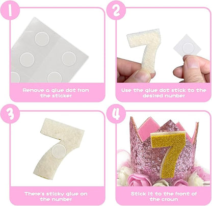 Pet Crown Dog Birthday Hat Reusable Birthday Party Crown Girl Cat Doggie Headband Hats with 0-9 Figures Charms Gift Grooming Accessories with Glue Dots Pack of 1(Pink)