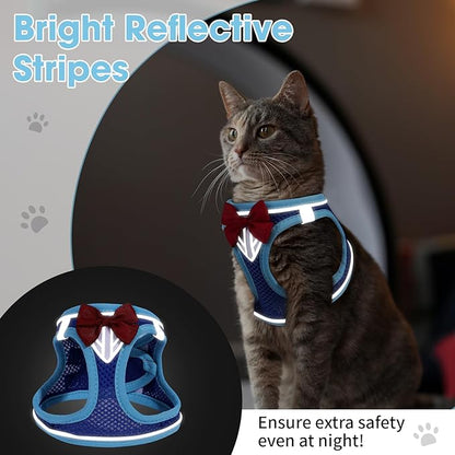 Cat Vest Harness and Leash Set for Walking, Escape Proof, Adjustable Kitten Harness, Breathable Mesh with Reflective Strips, Detective Conan-Inspired Design, Blue, Medium