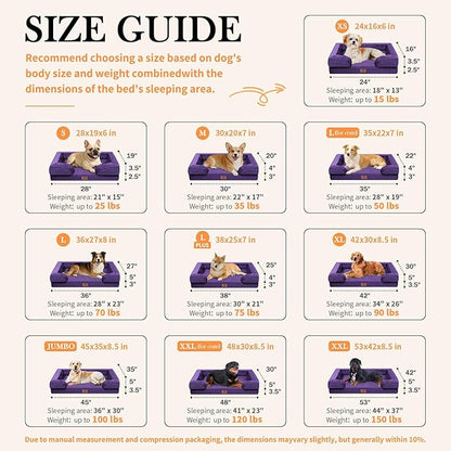 Comfort Expression Orthopedic Dog Bed for Extra Large Dogs 45x35 Inch, Waterproof Egg Crate Foam XL Pet Bed with Removable Bolsters, Dog Couch with Washable Cover & Non-Slip Bottom, Deep Purple