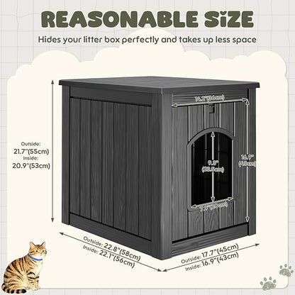 Litter Box Enclosure, Waterproof & Weatherproof Plastic Cat House for Indoor Outdoor Use, Multi-Functional Hidden Litter Box Furniture for Living Room, Backyard, Patio, Garage (Black)