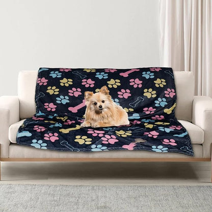 Dog Blankets for Large Dogs, 60"x50" Blanket Washable, Fuzzy Soft Pet Mat Throw Cover for Kennel Crate Bed, Cute Paw Pattern, Cat Blanket, Gifts Medium Small Pet Essentials, Navy Blue