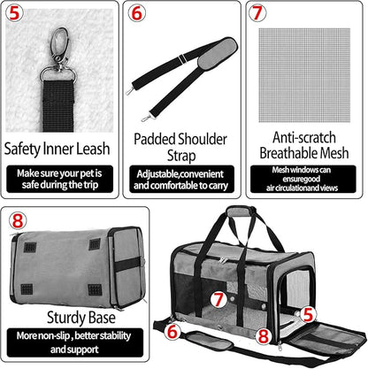 Soft Sided Cat/Dog Carrier，Collapsible Mesh Pets Travel Carriers for Pet/Puppy with Shoulder Strap & Removable Mat，Top Load Small Dogs/Cats Carry Bag Up to 25 Lbs（Grey - L）