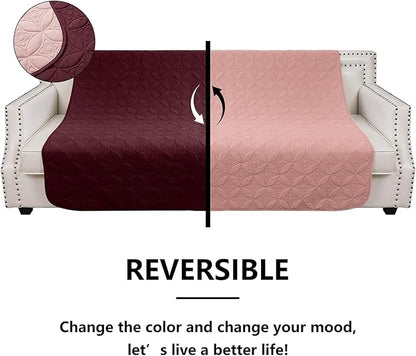 Waterproof Dog Blanket, 82x82 inches Pet Couch Covers for Sofa, Bed Furniture Protector from Dogs Washable and Reversible-Burgundy Red+Pink