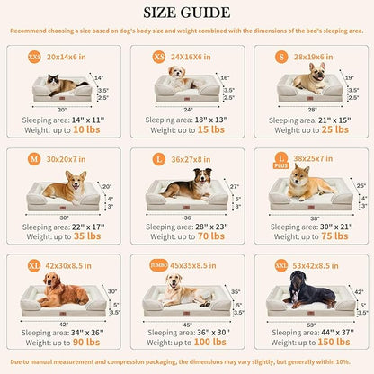 Comfort Expression Orthopedic Dog Bed for Extra Large Dogs 53x42 Inch, Waterproof Supportive Egg Crate Foam XXL Pet Bed with Removable Bolsters, Dog Couch with Washable Cover & Non-Slip Bottom, Beige