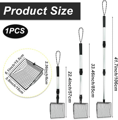 Chicken Poop Scooper 3 in 1 Adjustable Long Handle Litter Metal Scoop Heavy Duty Metal Chicken Poop Scooper Litter Sieving Shovel, Chicken Coop Accessories (22-41.7")