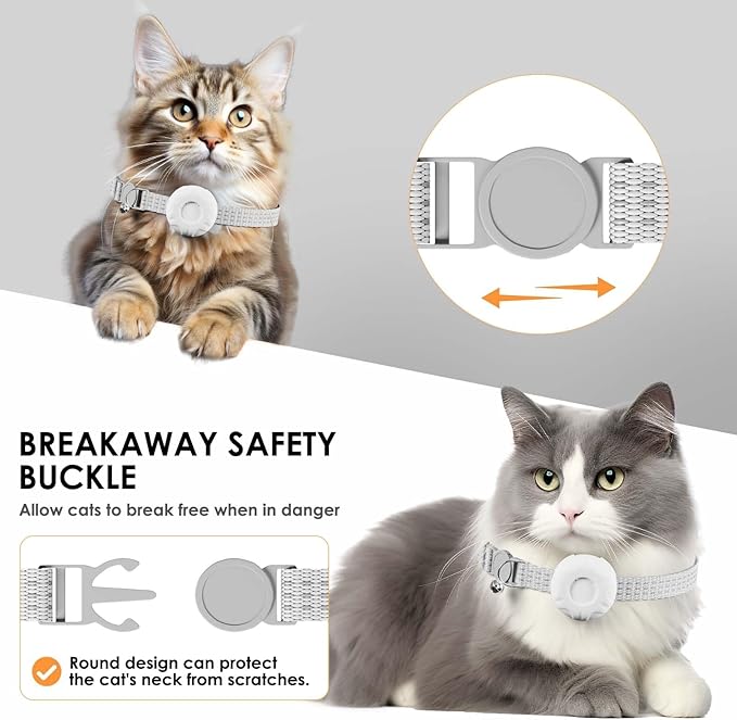 Cat Tracker, MINI GPS Tracker for Cats, Pet Tracker for Cats Compatible with Apple Find My App (Only iOS), No Monthly Fee, Real-Time Tracking, Smart Alerts, Up to 1-Year Battery, Waterproof