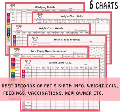 Puppy Collars for Litter,Puppy Collars for Small Puppies Soft Nylon Safety Whelping Litter Collar for Newborn Pets with Record Keeping Charts 12pcs(M)