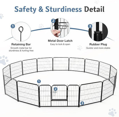 DUMOS Dog Playpen Indoor, Metal 24 Inch 16 Panels Foldable Pet Fence with Door, Outdoor Small Medium Large Dog Puppy Portable Exercise Play Pen for RV Camping, Trips, Play Yard