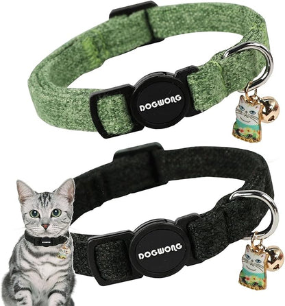 Cat Collar,2 Pack Cat Collars Breakaway with Bell, DOGWONG Safety Buckle Black Cat Collar for Girl Boy Cats and Small Dogs，Adjustable 7-12 Inch,Pet Supplies Accessories