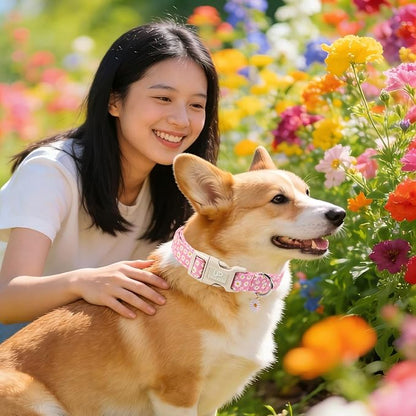 Daisy Dog Collar, Summer Cotton Dog Collar with Quick Release, Gift Pink Collars for Small Medium Large Girls or Boys Dogs Cute Durable Comfortable Pet Collars