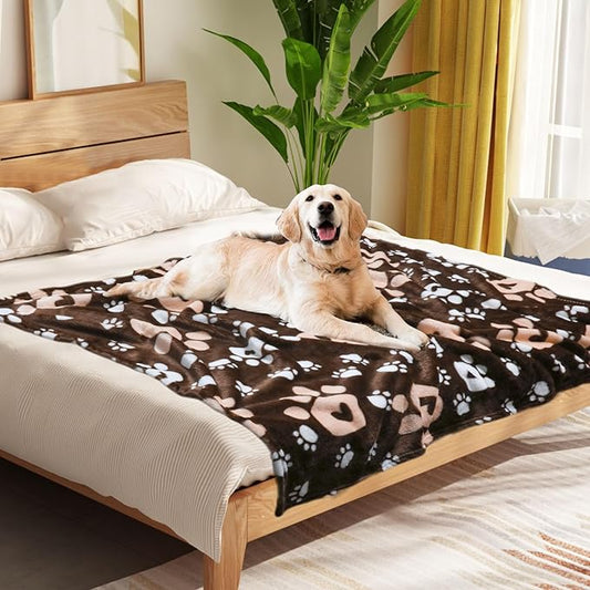 Dog Blanket, Soft Fleece Dog Blankets for Medium Large Dogs, Fluffy Flannel Pet Cat Puppy Blanket Cover for Bed Couch, Cute Paw Print Throw Blanket for Dogs, Brown, 60"X50"
