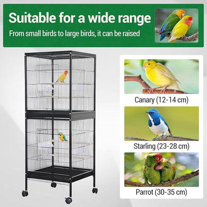 GarveeHome Small Bird Cage with Wheels, Parakeet Cage, Bird Carrier for Parakeets, Canaries, Lovebirds, Small Quaker, Cockatiels, Budgie, Green Cheek (55in)