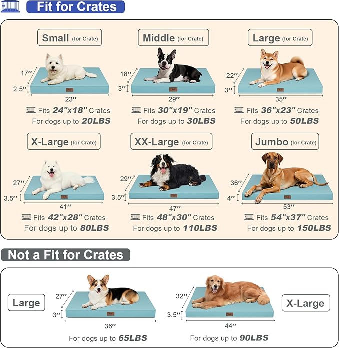 Outdoor Dog Bed for Small Dogs & Cats, Waterproof Dog Crate Mat Orthopedic Egg Crate Foam with Washable Removable Oxford Cover, Light Blue