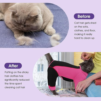 SUNFURA Hair Sticky Cat Clothes, Cat Sweater for Cats Only, 4-Legged Fleece Sweaters Kitten Pajamas Reduce Shedding Fur, Warm Pullover Shirts for Cats, Pink S