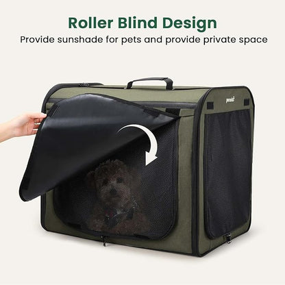 Dog Car Carrier Light Weight 24×17.7×20.5in, Dog Carrier Easy to Assemble, Dog Car Crate Portable and Breathable, Foldable Pet Carrier for Indoor and Outdoor, Dog Travel Crate with Curtain Green