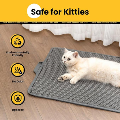 Cat Litter Mat, Upgrade Super Waterproof Back Layer Litter Box Mat, Non Slip, Durable, Soft on Paws Kitty Trapping Matt (27"x19", Gray)