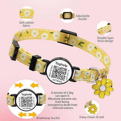 QR Code Breakaway Cat Collar 2-Pack, Safety Collar with Online Pet ID Profile, Flower Bell Collars for Lost Cat Prevention,Ideal for Girl Cats Boy Cats(Yellow&Green)