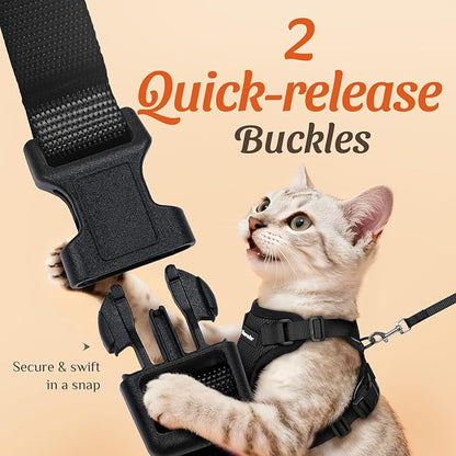 Dooradar Cat Harness and Leash Set, Escape Proof Safe Adjustable Kitten Vest Harnesses for Walking, Easy Control Soft Breathable Mesh Jacket with Reflective Strips for Cats, Black, S