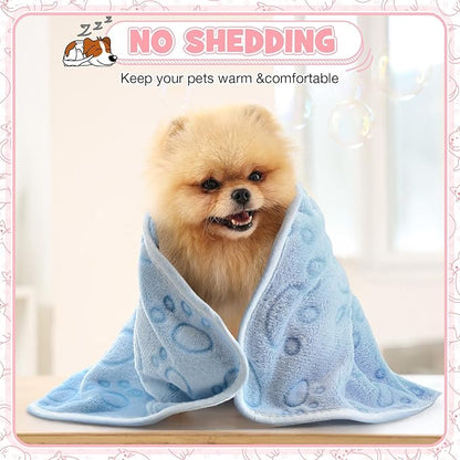 Tegeme 12 Pcs Pet Blankets Soft Fluffy Fleece Dog Cat Warm Paw Print Pattern Blankets Flannel Throw for Pets Dog Puppy Cat(23 x 16 Inch,Multicolor)