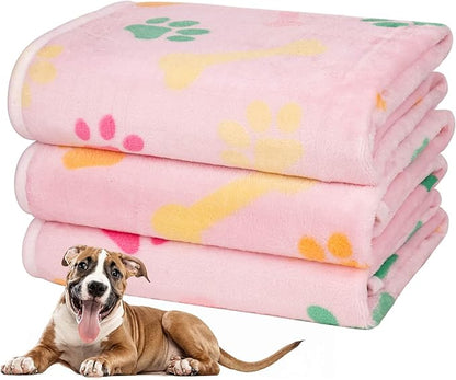 Dono 1 Pack 3 Dog Blankets for Small Dogs, Soft Fluffy Paw Print Pattern Fleece Pet Blanket Warm Sleep Mat, Puppy Kitten Blanket Doggy Mat for Dog Cat Kitten Doggy -23 * 16in (M(30 * 20"), Bone-2)