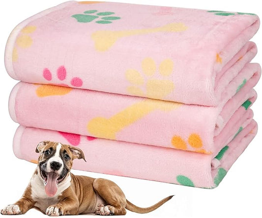 Dono 1 Pack 3 Dog Blankets for Small Dogs, Soft Fluffy Paw Print Pattern Fleece Pet Blanket Warm Sleep Mat, Puppy Kitten Blanket Doggy Mat for Dog Cat Kitten Doggy -23 * 16in (M(30 * 20"), Bone-2)