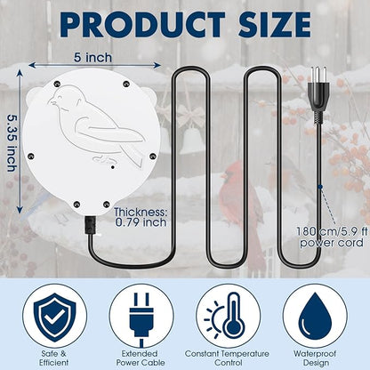 2 Pack Outdoors 100W Bird Bath Heater for Winter,Birdbath Deicer Pond De-icer Thermostatically Controlled Birdbaths Water Heater with 5.9 Ft Power Cord and Working Indicator Light