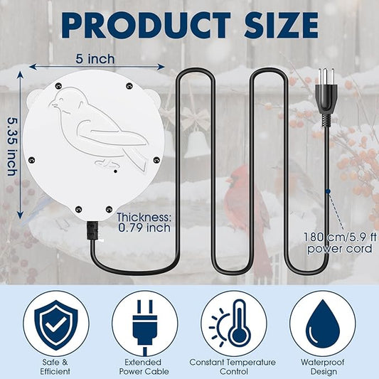 2 Pack Outdoors 100W Bird Bath Heater for Winter,Birdbath Deicer Pond De-icer Thermostatically Controlled Birdbaths Water Heater with 5.9 Ft Power Cord and Working Indicator Light