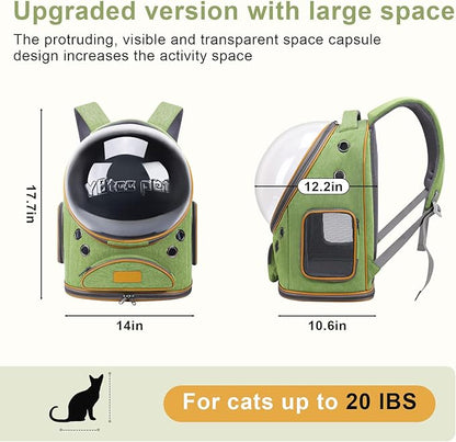 Cat Backpack Carrier, Breathable Cat Bubble Backpack Upgrade Large Space Cat Carrier for Kitty Small Dog, Foldable Airline Approved Cats Backpack, Enlarge Transparent PetTravel Backpack (Green)