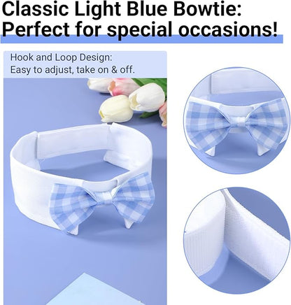 Segarty Dog Bow Tie for Neck Girth 12.6-15.7in, Adjustable Light Blue Plaid Bowtie Collar, Large Pet Necktie Tuxedo Comfortable Cotton Boy Pets Grooming Accessory Formal Wedding Holiday Birthday Party