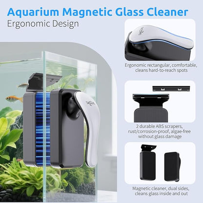 SEAOURA Magnetic Aquarium Glass Cleaner，Algae Scraper for Aquarium Fish Tank， Fish Tank Algae Clean Brush Dual-Sided Side Floating Aquarium Magnetic Brush (L)