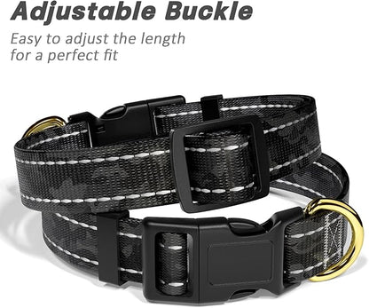 Reflective Dog Collar for Small Dogs Cats, Cute Camouflage Adjustable Heavy-Duty Nylon Puppy Collar for Boy and Girl Female, Soft Pet Accessories with Quick Release Buckle, Black
